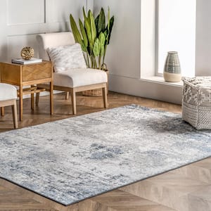 Zoe Faded Abstract Blue 4 ft. x 6 ft. Indoor Area Rug