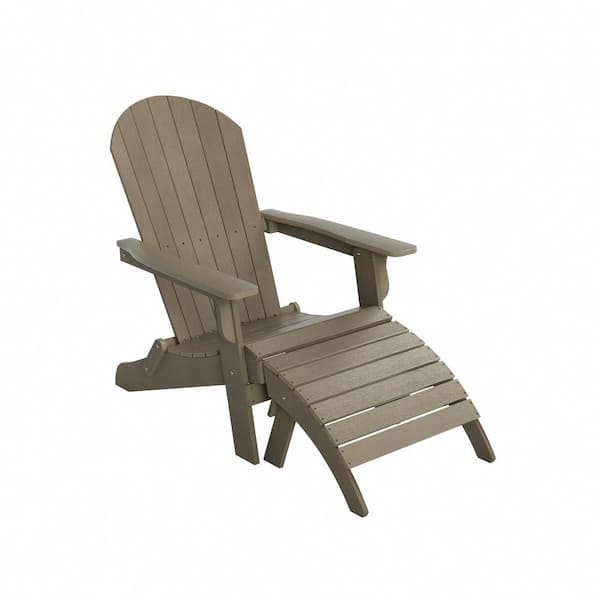 WESTIN OUTDOOR Vineyard Recycled HIPS Taupe Outdoor Plastic Adirondack Patio Chair with Ottoman