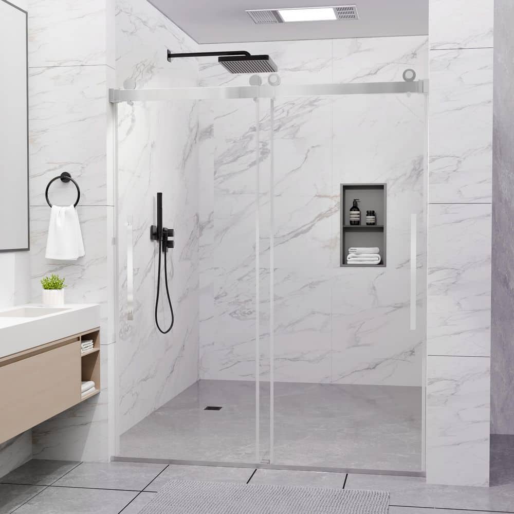 48 in.-54 in. W x 76 in. H Sliding Frameless Shower Door in Chrome Finish with Tempered Clear Glass price history on PriceWatchPro