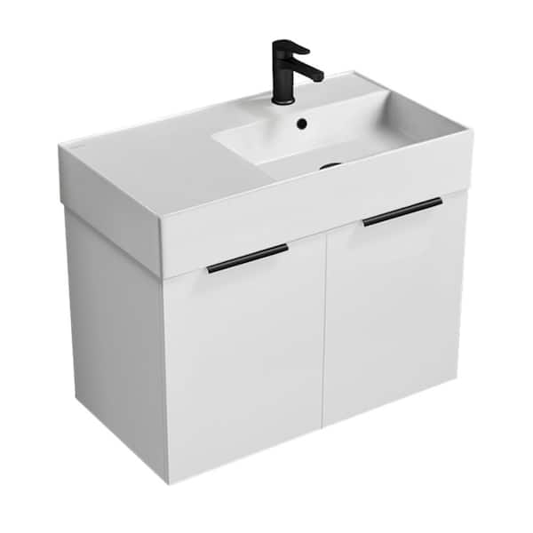 Derin 31.9 in. W x 17.3 in. D x 25.2 in. H Modern Bathroom Vanity in Glossy White With White Ceramic Top