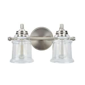 2-Light Brushed Nickel Vanity Light with Clear Glass Shade