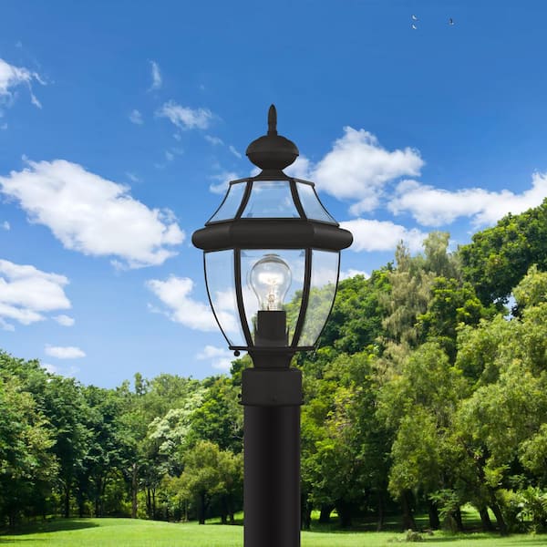 Aston 16.5 in. 1-Light Black Cast Brass Hardwired Outdoor Rust Resistant Post Light with No Bulbs Included