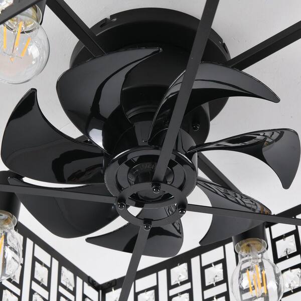 Genoci 19.68 in. Black Modern Crystal Square Caged Flush Mount