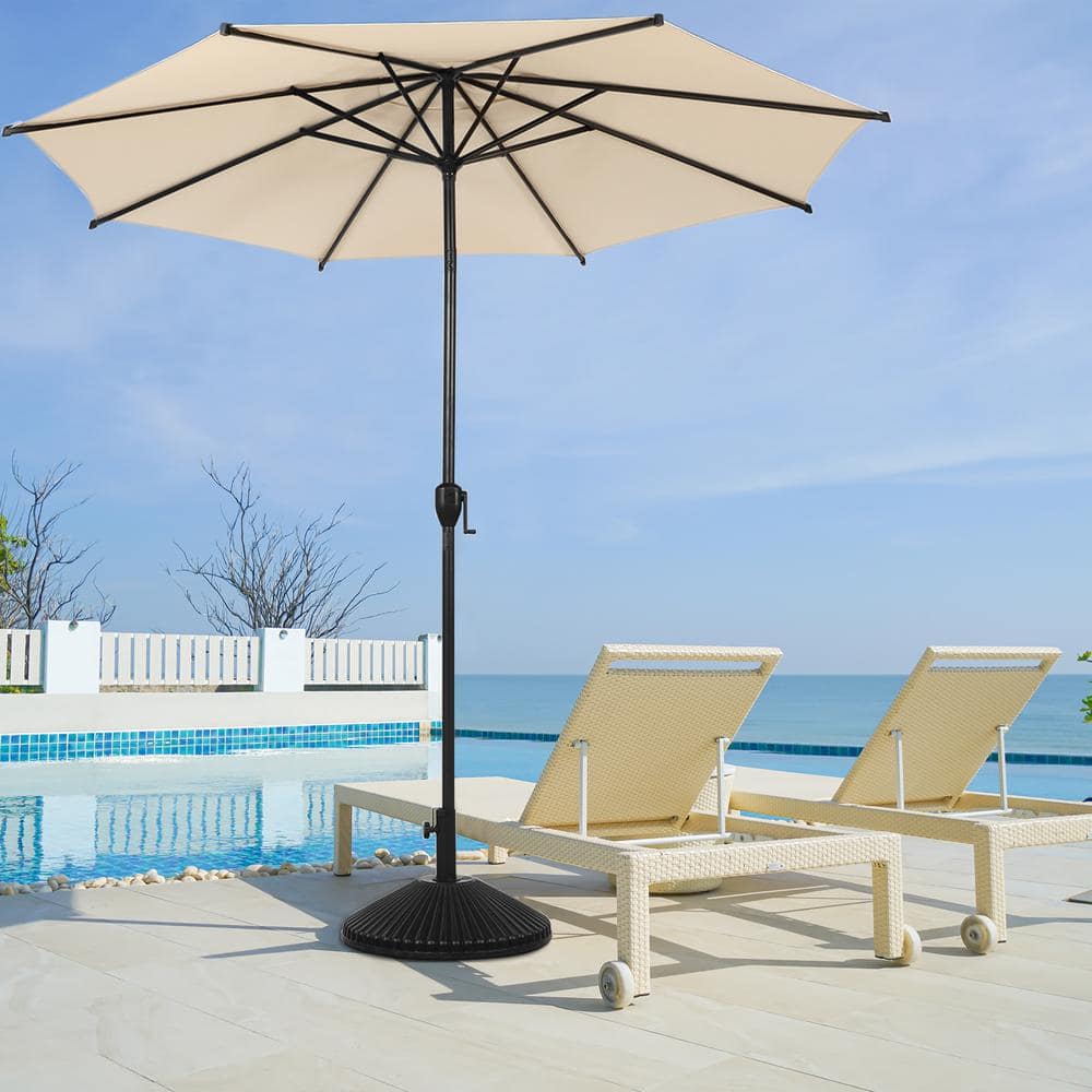 Beige Hexagonal Steel Pole Patio Umbrella with Crank Lift
