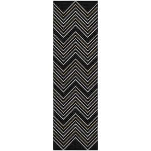 Mayfield Premium Machine Washable Abstract AMF2391 Black 2 ft. x 7 ft. Runner Rug