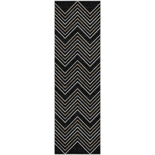 Mayfield Premium Machine Washable Abstract AMF2391 Black 2 ft. x 7 ft. Runner Rug