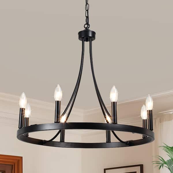 HLJYNJM 8-Light Black Hanging Candlestick Farmhouse Linear Wagon