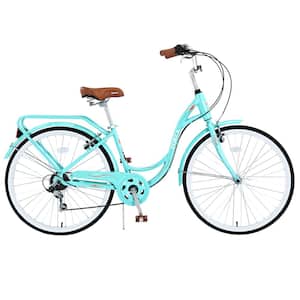 26 in. Steel Bike with 7 Speed in Green for Ladies, City Bike