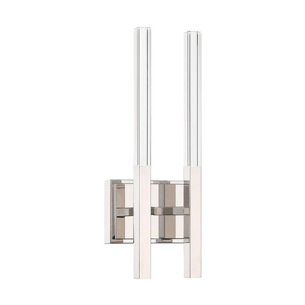 Eurofase Benicio 2-Light 3.5 in. Polished Nickel Integrated LED Vanity Light Bar with Clear Crystal Shades