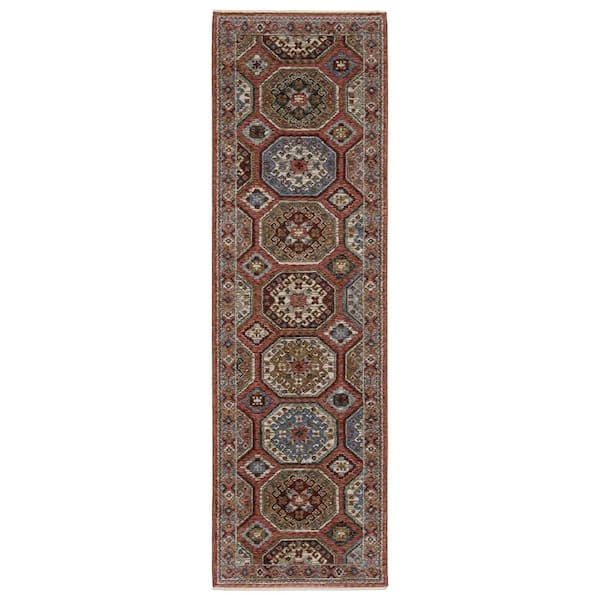 AVERLEY HOME Hunter Pink/Multi-Colored 2 ft. x 8 ft. Persian Geometric Medallion Polyester Fringe-Edge Indoor Runner Area Rug