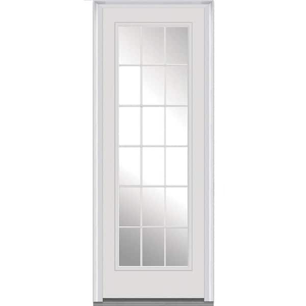 MMI Door 36 in. x 96 in. Clear Glass Right-Hand Full Lite 18-Lite Classic Painted Fiberglass Smooth Prehung Front Door