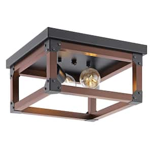 11.8 in. Light Brown Farmhouse Flush Mount Ceiling Light