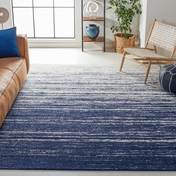 Adirondack 11 ft. x 15 ft. Navy/Ivory Solid Color Striped Area Rug