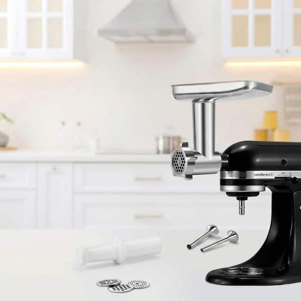 All Metal Aluminum Meat Grinder Attachment with Sausage Stuffer for Stand Mixers Food Grinder Silver 1 Piece
