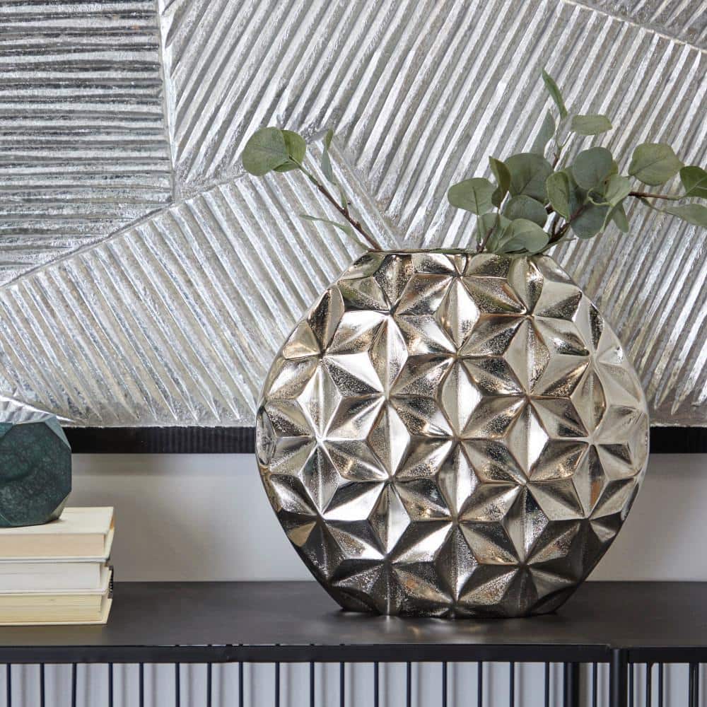 13 in. Silver Faceted Aluminum Metal Geometric Decorative Vase price history on PriceWatchPro