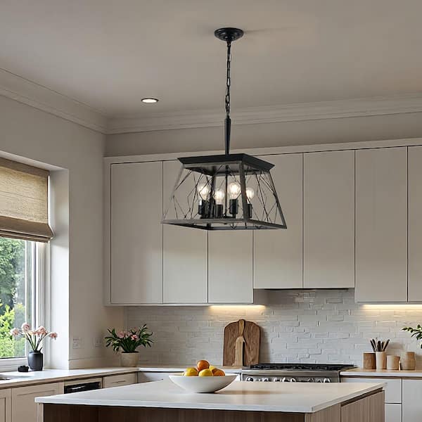 MODERN HABITAT 16 in. 4-Light Matte Black Finish and Dark Walnut