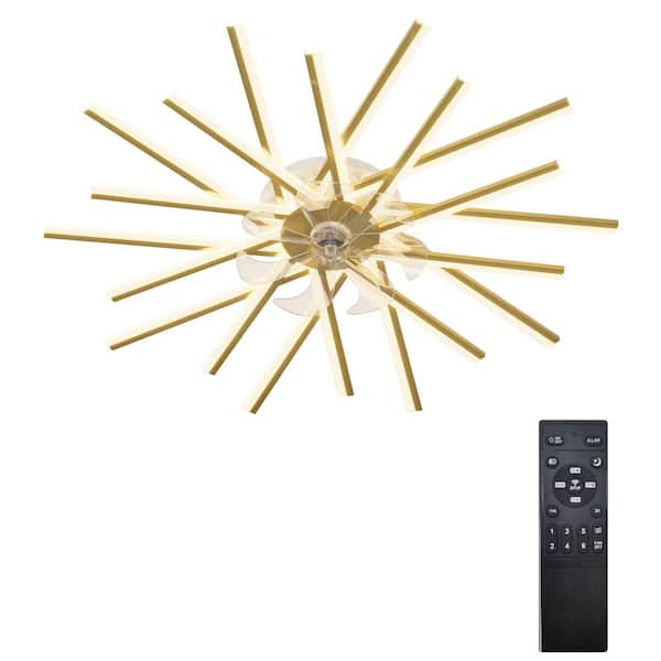 Unbranded 45 in. 120-Watt Modern Dimmable Gold Integrated LED Flush Mount with White Acrylic Shade with Remote Control