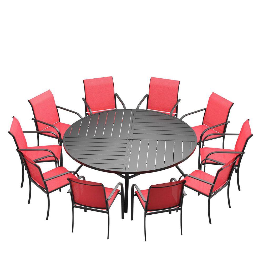 11-Piece Metal Outdoor Patio Dining Set with 59.8 in. Black Round Table and 10-Red Dining Chairs price history on PriceWatchPro