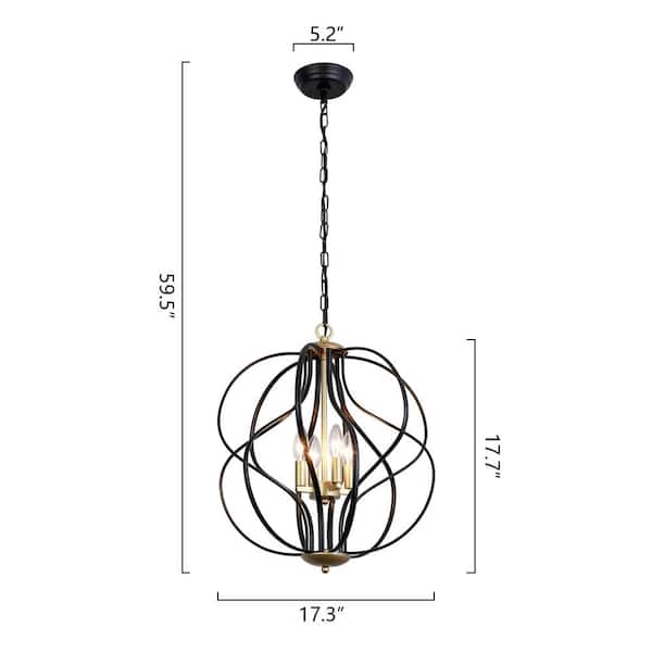 Maxax 4-Light 17.3 in. Black Modern Lantern Dimmable Chandeliers
