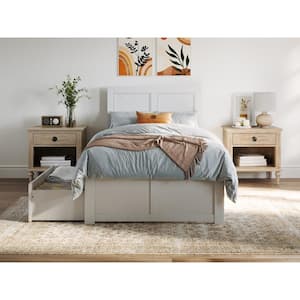 Canyon White Solid Wood Frame Twin XL Platform Bed with Footboard and Set of 2 Bed Drawers