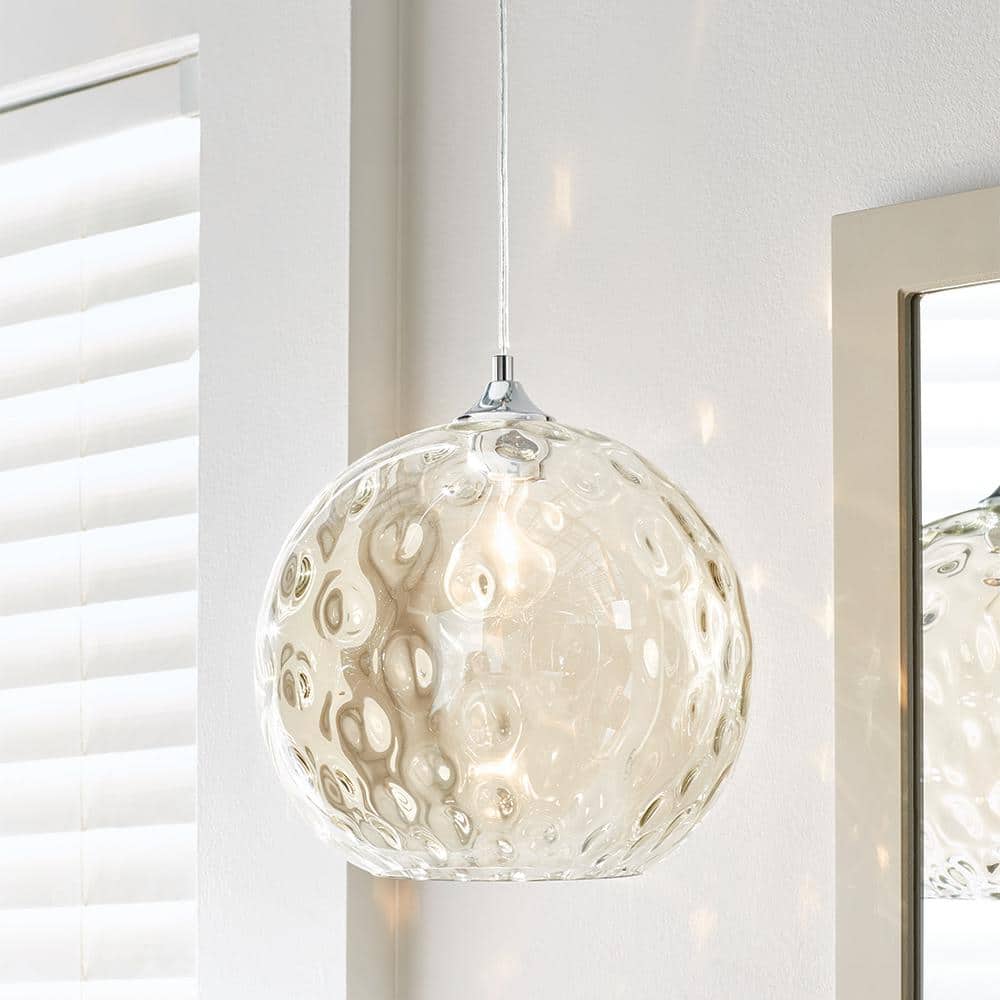 11.6 in. 1-Light Polished Chrome Hanging Pendant Light Fixture with Amber Tinted Glass Shade price history on PriceWatchPro