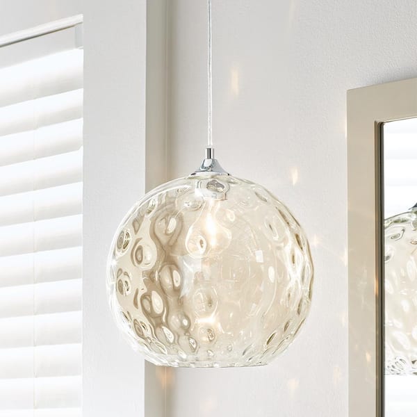 11.6 in. 1-Light Polished Chrome Hanging Pendant Light Fixture with Amber Tinted Glass Shade