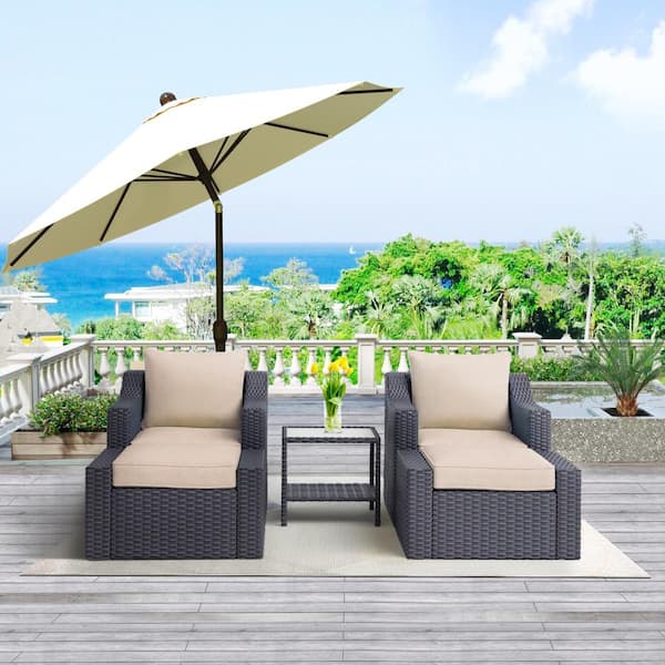 Unbranded Patio Pool Wicker Rattan Table Ottoman Outdoor Couch Sleeper Sofa Sleeper Couch Comfy Sofa with Khaki Cushions