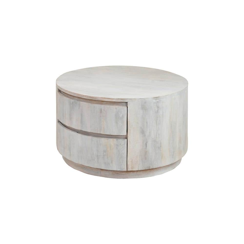 Christa 30 in. Whitewash Round Wood Coffee Table