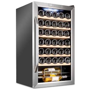 34-Bottle Wine Cooler, Compact Cellar Cooling Unit in Stainless Steel, Freestanding Wine Fridge