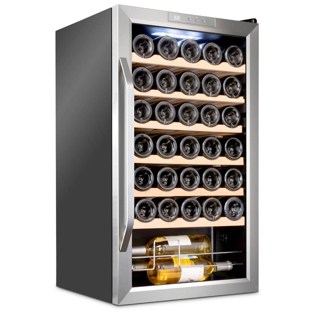 17.3 in. Single Zone 34 Bottle Freestanding Wine Cooler Refrigerator with Lock in Stainless Steel price history on PriceWatchPro