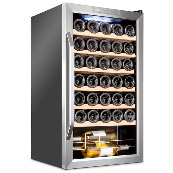 Ivation 17.3 in. Single Zone 34 Bottle Freestanding Wine Cooler Refrigerator with Lock in Stainless Steel
