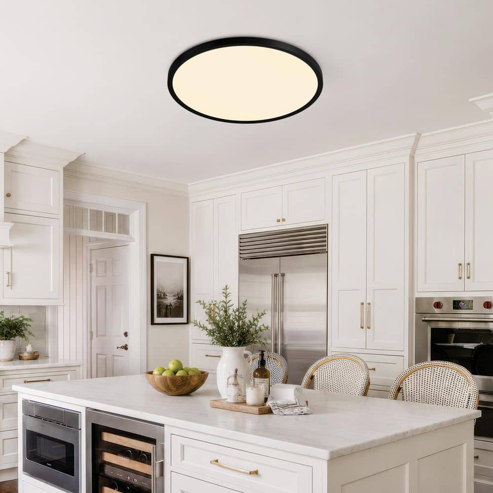 16 in. Round Modern Matte Black Integrated LED Flush Mount Ceiling Light, 5CCT, 6-Pack, Dimmable price history on PriceWatchPro