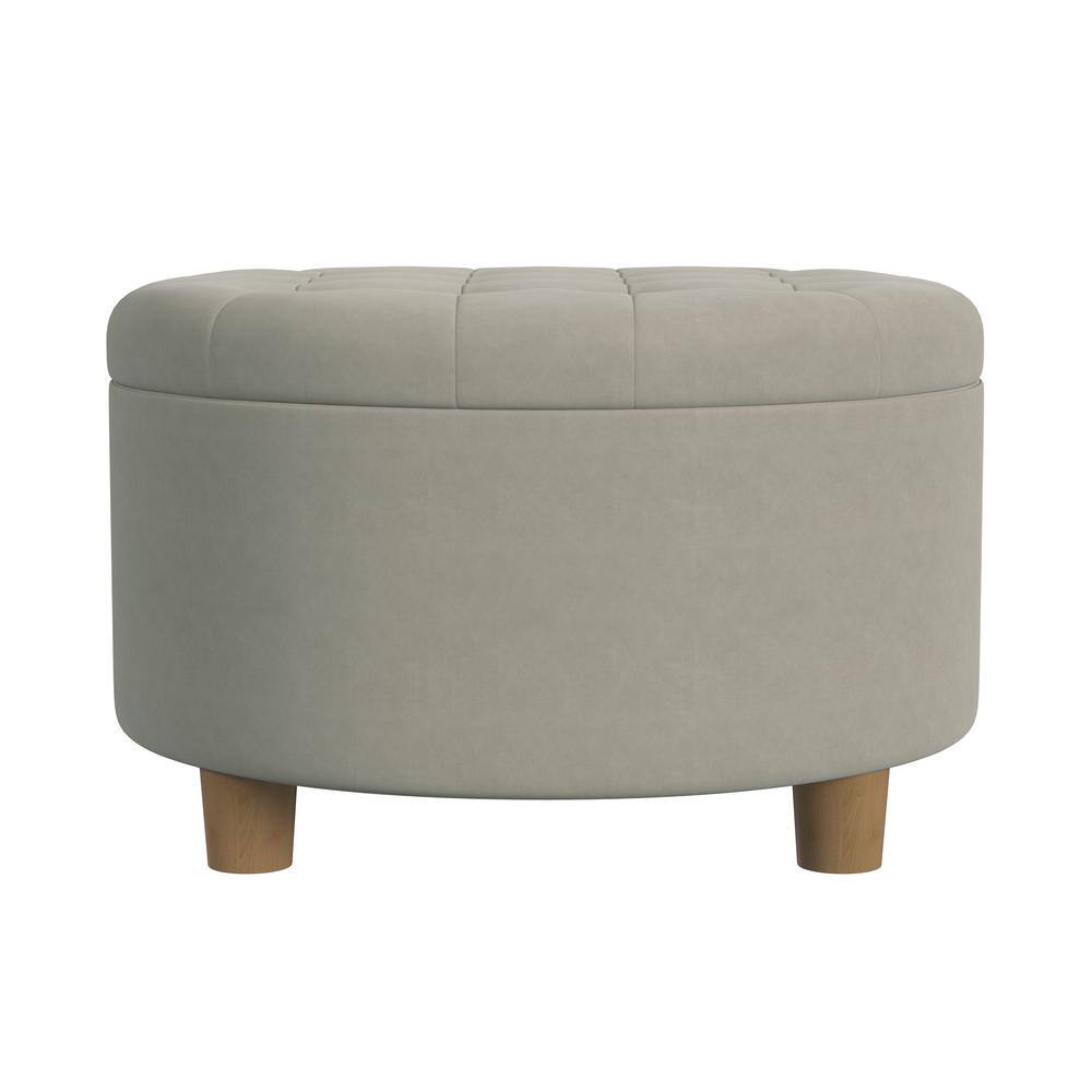 Fawn Velvet Round Tufted Ottoman with Storage