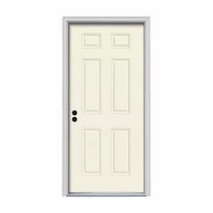 36 in. x 80 in. 6-Panel Vanilla Painted Steel Prehung Right-Hand Inswing Front Door w/Brickmould