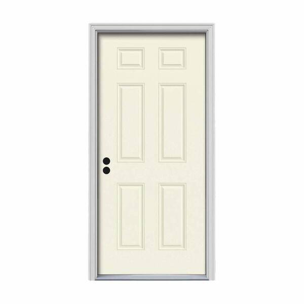 JELD-WEN 36 in. x 80 in. 6-Panel Vanilla Painted Steel Prehung Right-Hand Inswing Front Door w/Brickmould