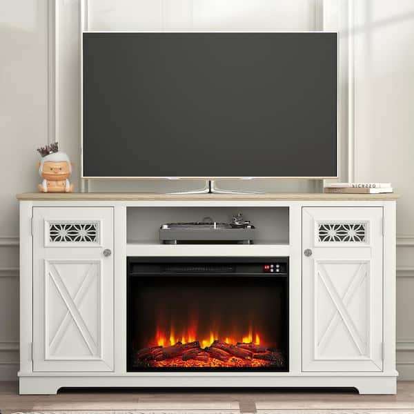 61.5 in. Freestanding Farmhouse Electric Fireplace TV Stand in White