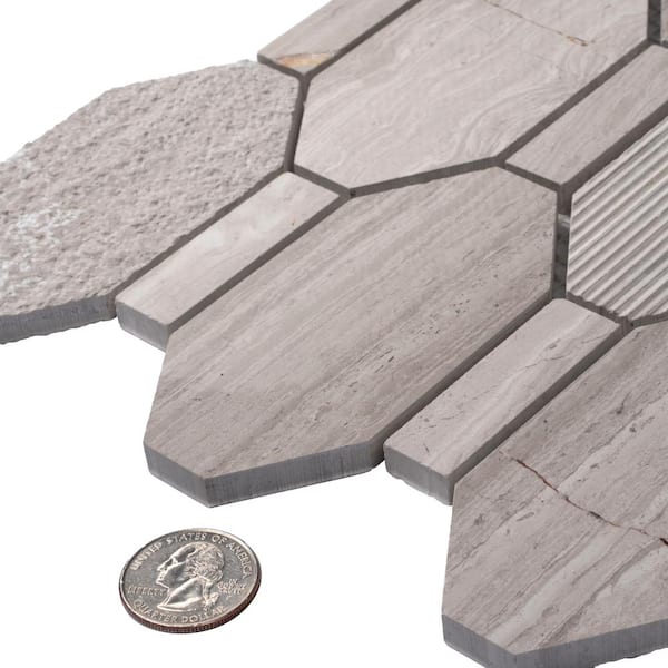 Apollo Tile Sparta Wooden Gray 12-in x 12-in Polished Natural Stone Marble Hexagon Wood Look Floor and Wall Tile (4.66-sq. ft/ Carton)