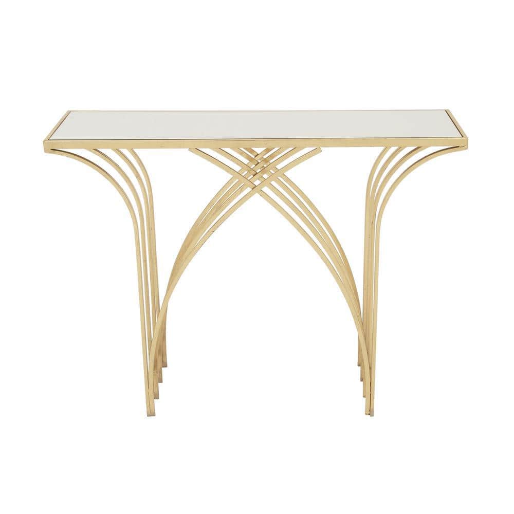 Elegant Gold Metal & Mirrored Glass Art Deco Console Table