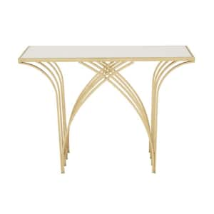 41 in. Gold Extra Large Rectangle Metal Geometric Console Table with Mirrored Glass Top