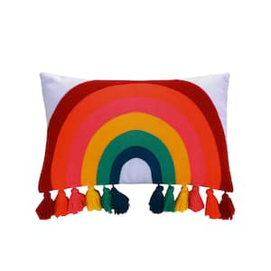 Chantal Multicolor Rainbow Crewel Stitch with Tassels 18 in. x 11 in. Throw Pillow