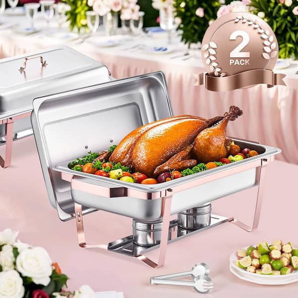 Chafing Dish Buffet Set, 8 qt. 2-Pack, Silver, Stainless Steel Chafing Dishes and Accessories, Round Catering Warmer