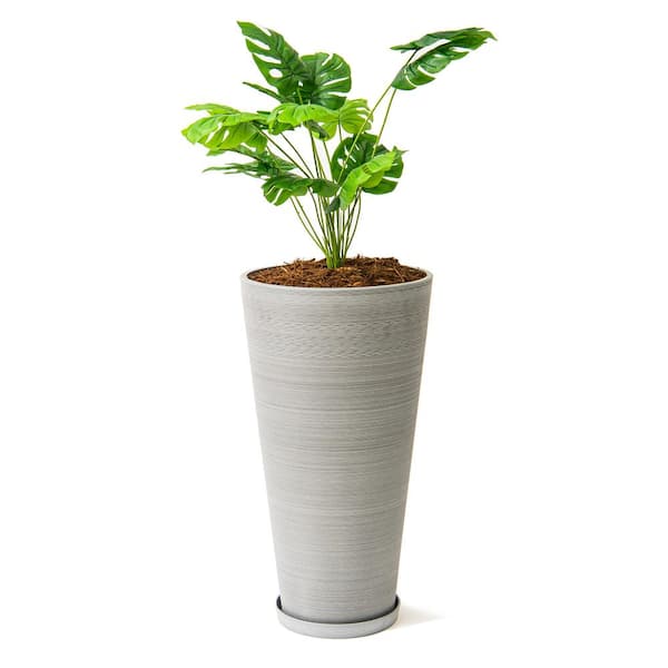28 in. Tall Modern Round Planter, Tapered Floor Planter for Indoor and Outdoor Planter, Patio Decor, Gray