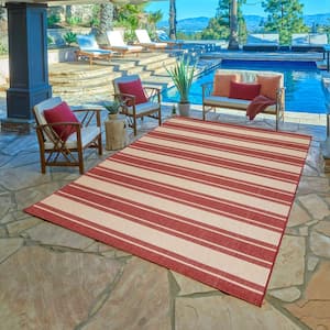 Paseo Castro Grain/Red 5 ft. x 7 ft. Striped Indoor/Outdoor Area Rug