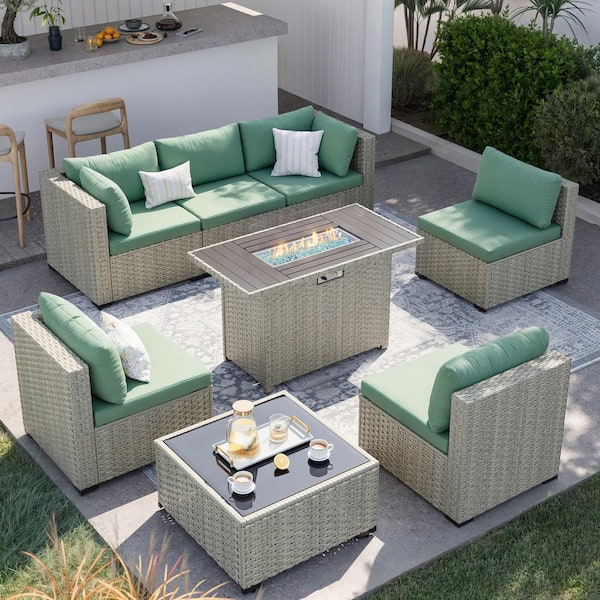 8-Piece Patio Conversation Set with Fire Pit Table, Coffee Table, and Cushions