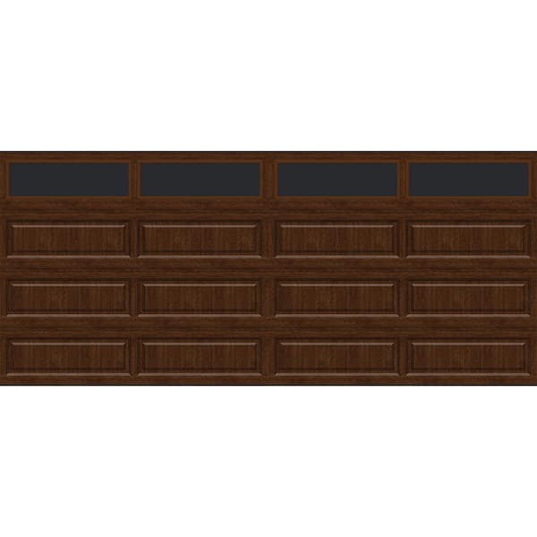 Clopay Classic Steel Long Panel 16 ft. x 7 ft. Insulated 18.4 R-Value Wood Look Walnut Garage Door with windows