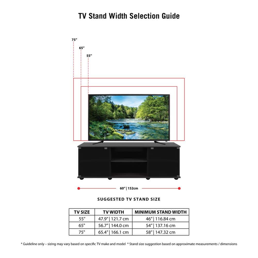 Ravenwood Black 63" TV Stand with Glass Doors