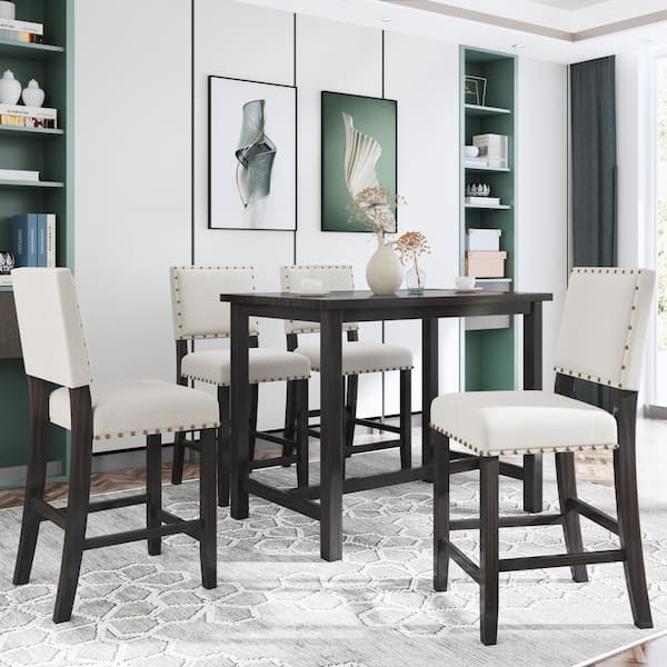 Rustic Wooden Counter Height, Dining Room Tables With Upholstered Chairs