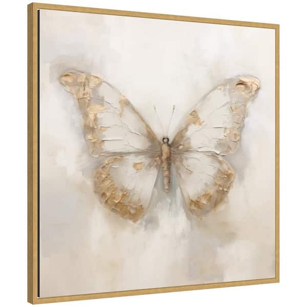 Sylvie "Butterfly Neutral 2" by The Creative Bunch Studio Bright Gold Framed Art Print 30 in. x 30 in.