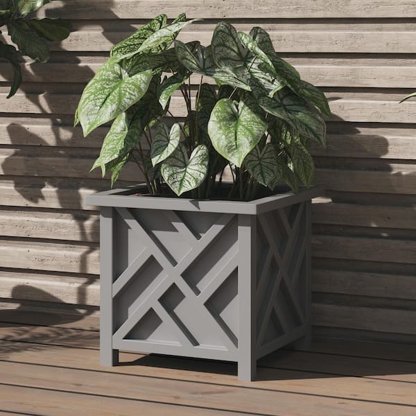 Pure Garden 15.5 in. L x 15.5 in. W x 16.5 in. H Polypropylene Garden Planter Box Gray