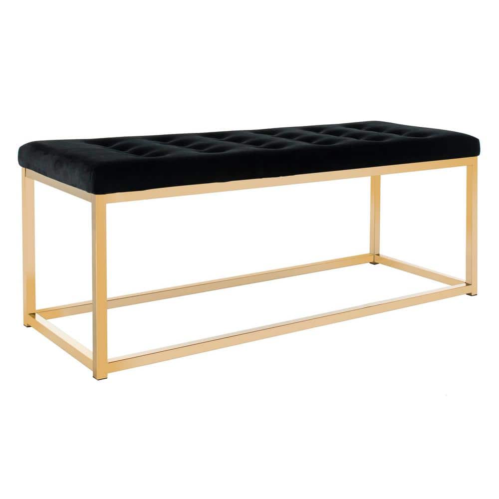 48'' Black Velvet and Brass Transitional Bench